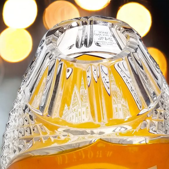 Rare Bohemian 24% Lead Crystal Amber Vase Oval Hand Cut in Poland Cut to Clear - Picture 5 of 10